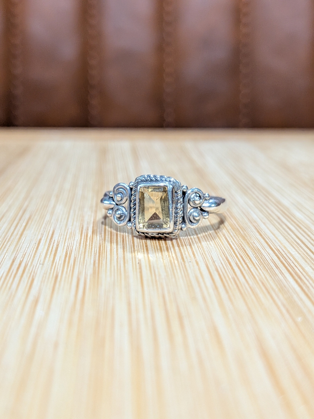 Sterling Silver Citrine-Style Statement Ring - Yellow Gem, Size 9